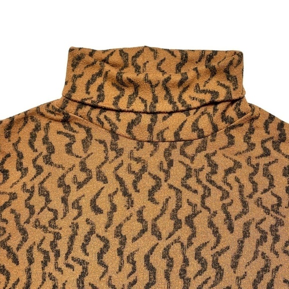 Anthropologie Puff Sleeve Abstract Animal Print Turtleneck Long Sleeve Top US XS - Picture 8 of 11